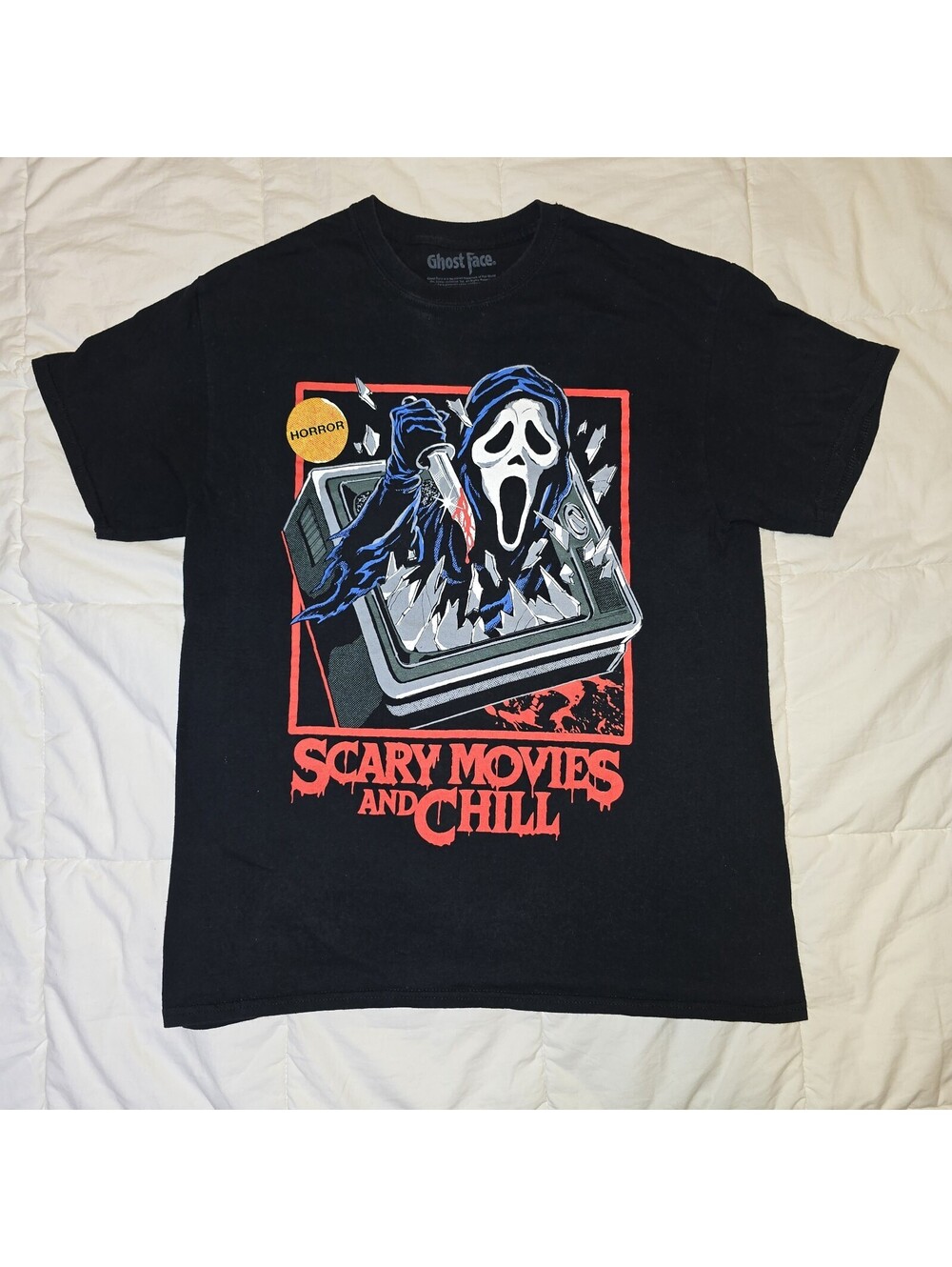 Ghost Face Scary Movies and Chill Horror T-Shirt Medium